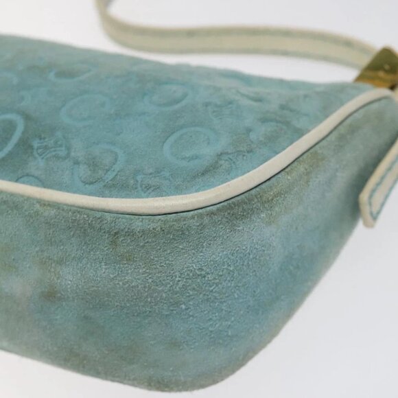 CELINE C Macadam Canvas Accessory Pouch Suede Light Blue Gold Auth 118180 - Picture 11 of 16